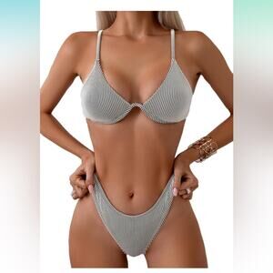Fanuerg-Black/white Striped Bikini- L